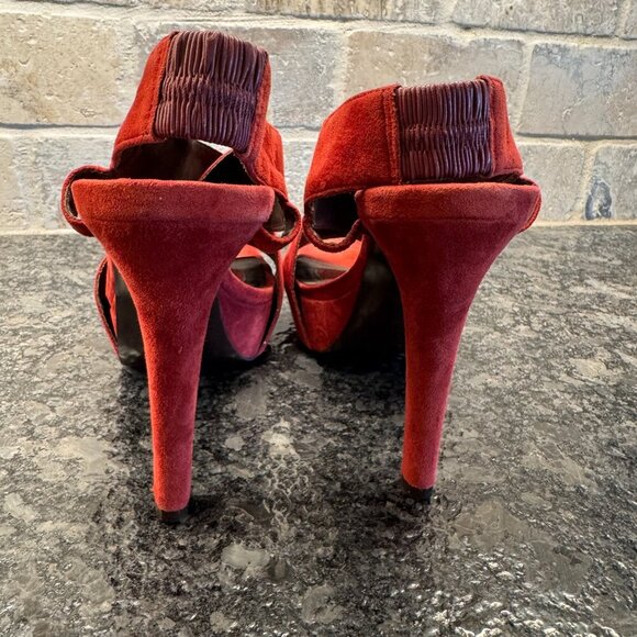 Diane von Furstenberg red suede slingback peep toe heels size 8.5M - Picture 8 of 12